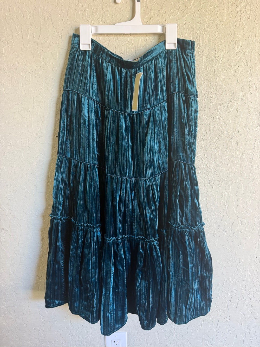 MICHAEL Michael Kors Teal Crushed Velvet Tiered Maxi Skirt